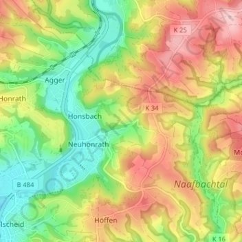 Topografische Karte Hohnenberg, Höhe, Relief