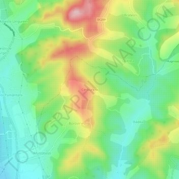 Topografische Karte Cerbureni, Höhe, Relief