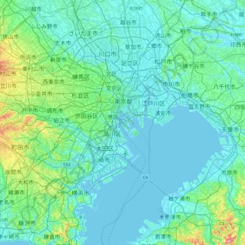 Topografische Karte Odaiba, Höhe, Relief