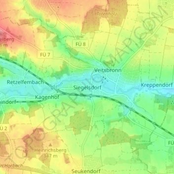 Topografische Karte Siegelsdorf, Höhe, Relief