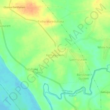 Topografische Karte Kothagudem, Höhe, Relief