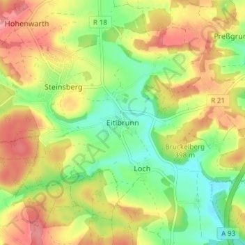 Topografische Karte Eitlbrunn, Höhe, Relief