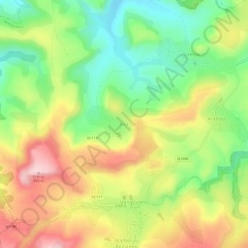 Topografische Karte Bica, Höhe, Relief