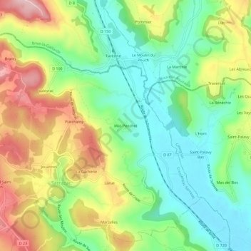 Topografische Karte Mas Ponchet, Höhe, Relief