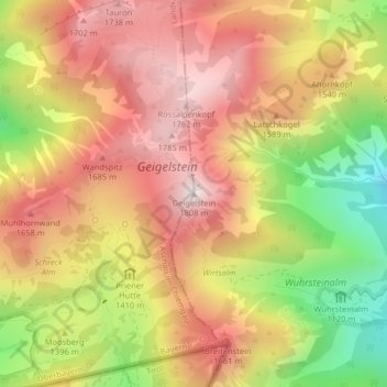 Topografische Karte Geigelstein, Höhe, Relief