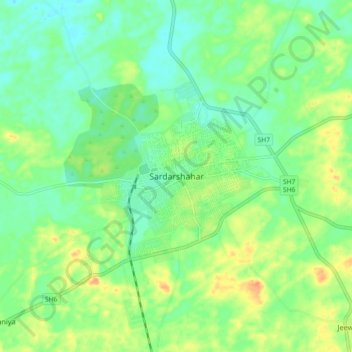 Topografische Karte Sardarshahar, Höhe, Relief