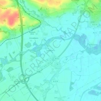 Topografische Karte Hartham, Höhe, Relief