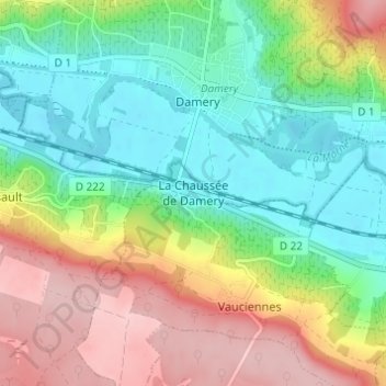 Topografische Karte La Chaussée de Damery, Höhe, Relief