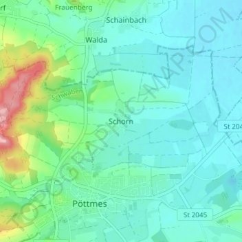 Topografische Karte Schorn, Höhe, Relief