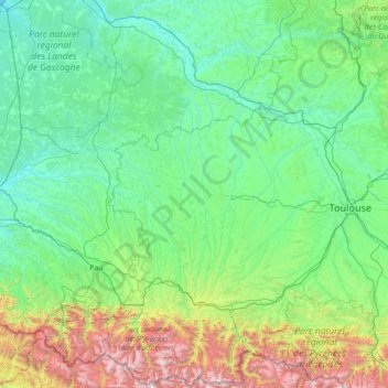 Topografische Karte Gascogne, Höhe, Relief