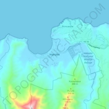 Topografische Karte Hanalei, Höhe, Relief
