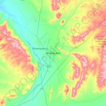 Topografische Karte Mokopane, Höhe, Relief