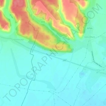 Topografische Karte Fețeni, Höhe, Relief