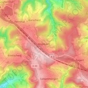 Topografische Karte Hombach, Höhe, Relief
