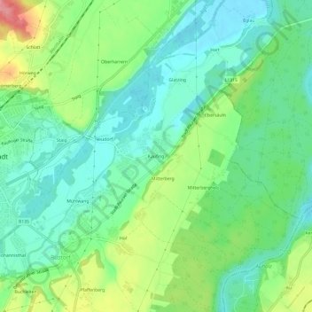 Topografische Karte Kaufing, Höhe, Relief