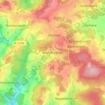 Topografische Karte Walberngrün, Höhe, Relief
