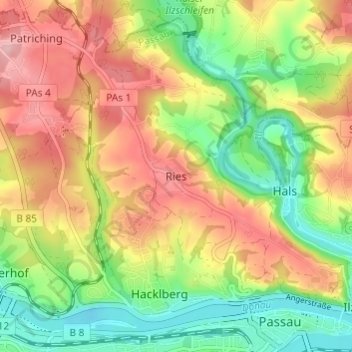 Topografische Karte Ries, Höhe, Relief