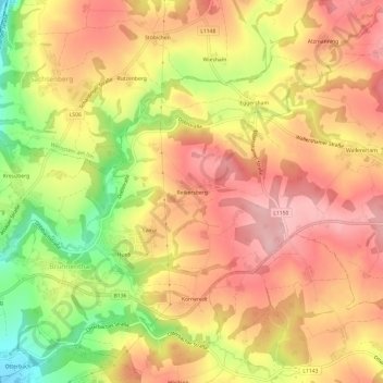 Topografische Karte Reikersberg, Höhe, Relief