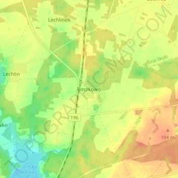 Topografische Karte Roszkowo, Höhe, Relief