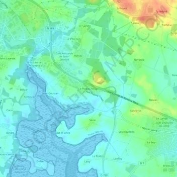 Topografische Karte Le Poteau Rouge, Höhe, Relief