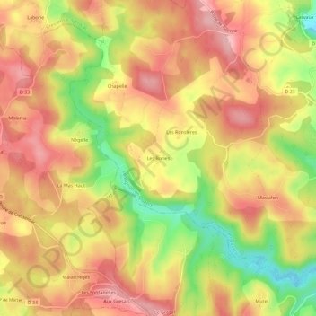 Topografische Karte Les Bories, Höhe, Relief