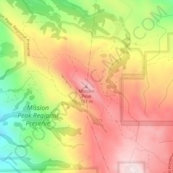 Topografische Karte Mission Peak, Höhe, Relief