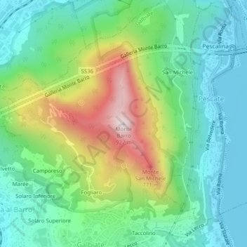 Topografische Karte Monte Barro, Höhe, Relief