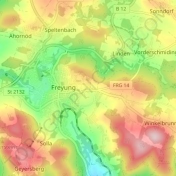 Topografische Karte Oberndorf, Höhe, Relief