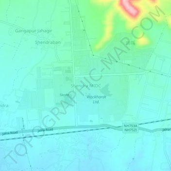 Topografische Karte Shendra MIDC, Höhe, Relief