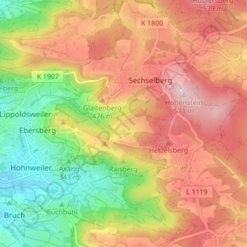 Topografische Karte Schlichenweiler, Höhe, Relief