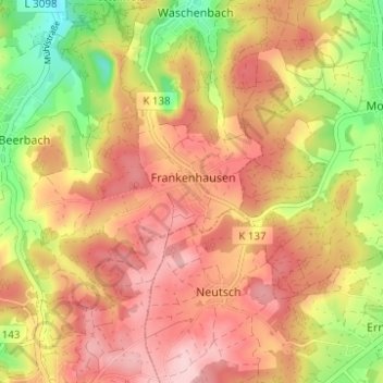 Topografische Karte Frankenhausen, Höhe, Relief