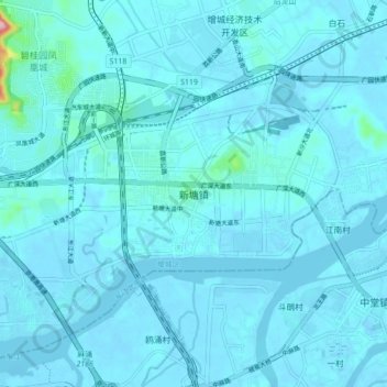 Topografische Karte 新塘镇, Höhe, Relief