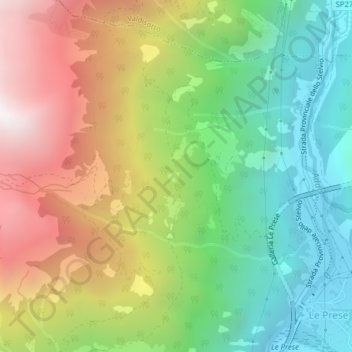 Topografische Karte Pratalzo, Höhe, Relief