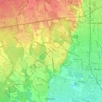 Topografische Karte Mombello, Höhe, Relief