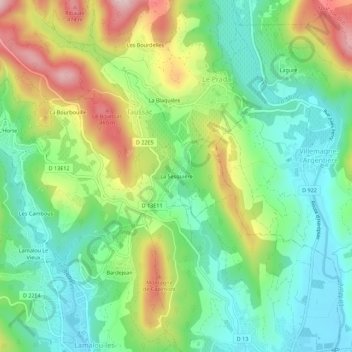 Topografische Karte La Sesquière, Höhe, Relief