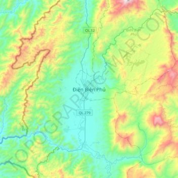 Topografische Karte ĐBP, Höhe, Relief