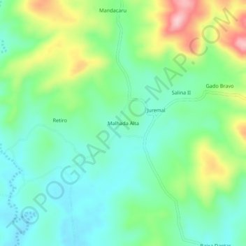 Topografische Karte Malhada Alta, Höhe, Relief