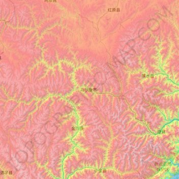 Topografische Karte 阿坝州, Höhe, Relief