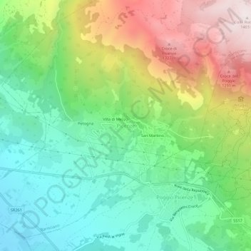 Topografische Karte Picenze, Höhe, Relief