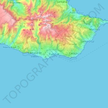 Topografische Karte Funchal, Höhe, Relief