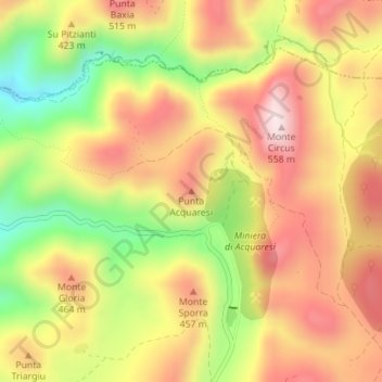 Topografische Karte Punta Acquaresi, Höhe, Relief