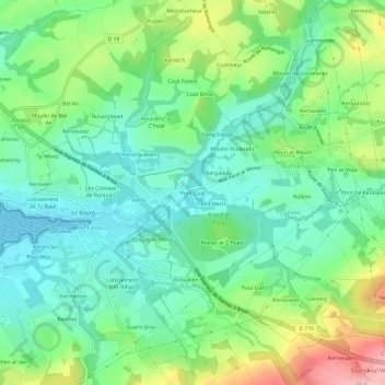 Topografische Karte Pont Coat, Höhe, Relief