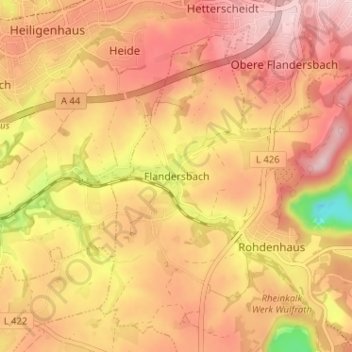 Topografische Karte Flandersbach, Höhe, Relief