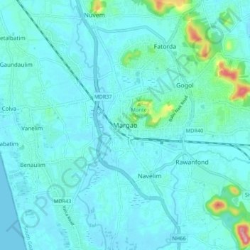 Topografische Karte Margao, Höhe, Relief