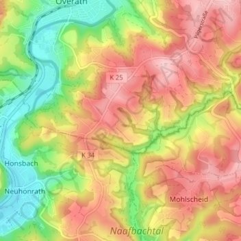 Topografische Karte Buschhoven, Höhe, Relief