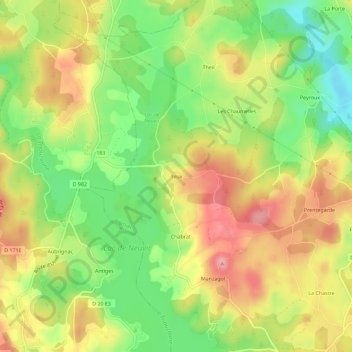 Topografische Karte Yeux, Höhe, Relief