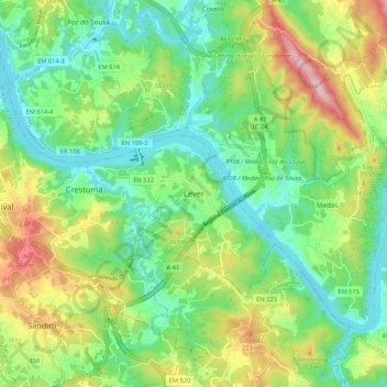 Topografische Karte Lever, Höhe, Relief