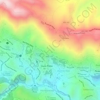 Topografische Karte Mirante do Morro São Sebastião, Höhe, Relief