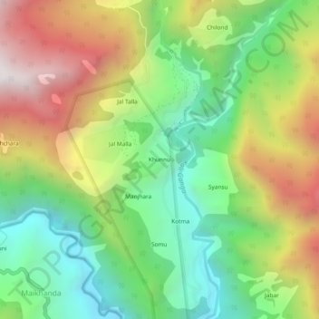 Topografische Karte Khunnu, Höhe, Relief