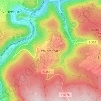 Topografische Karte Waldrennach, Höhe, Relief